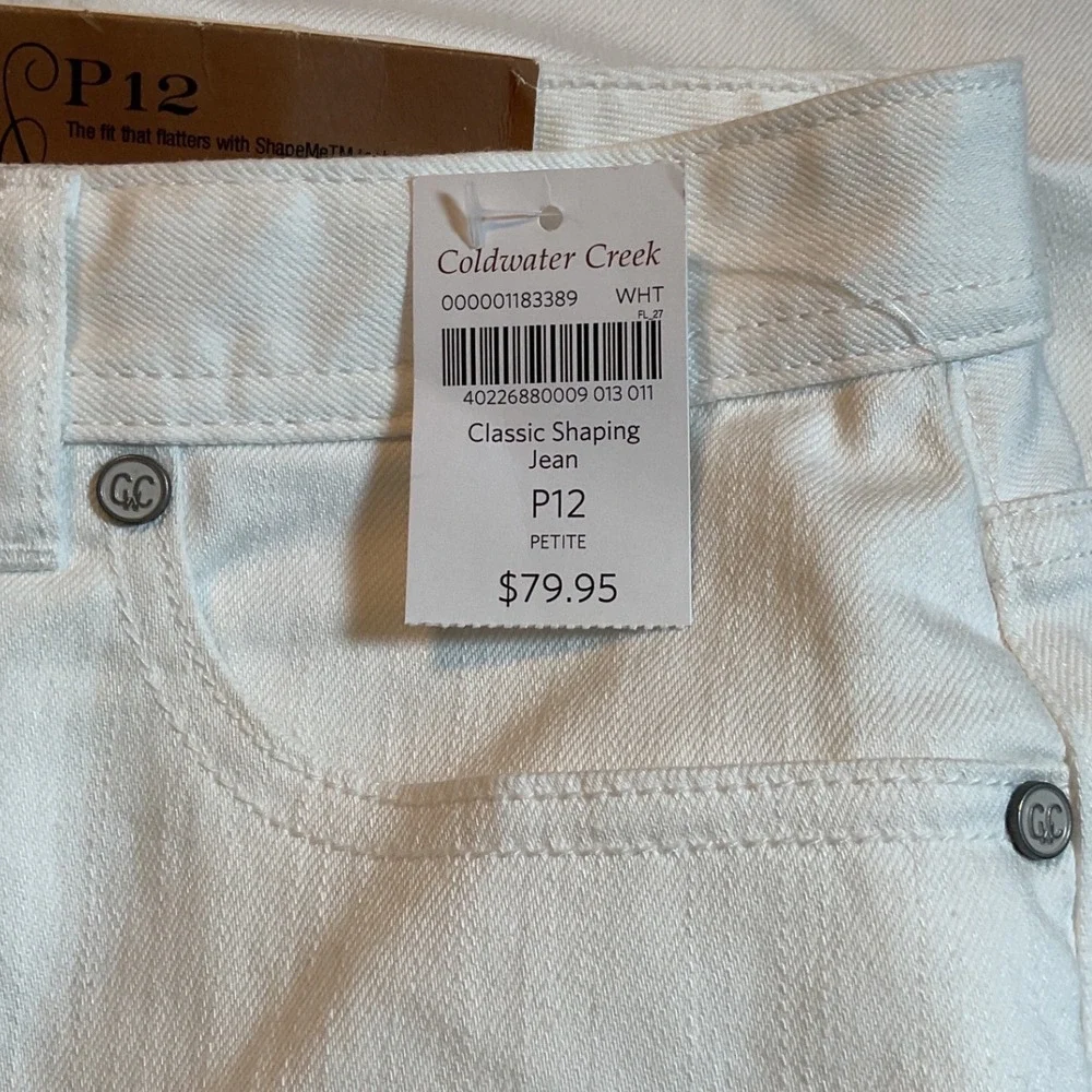 Coldwater Creek White Classic Shaping Straight Leg Jeans Petite 12 NWT ShapeMe‎
